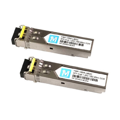 1.25G Duplex 80km 1550nm Connecteur LC DDM 1000BASE SMF Module à fibre optique Transcepteur SFP branchable 3.3V